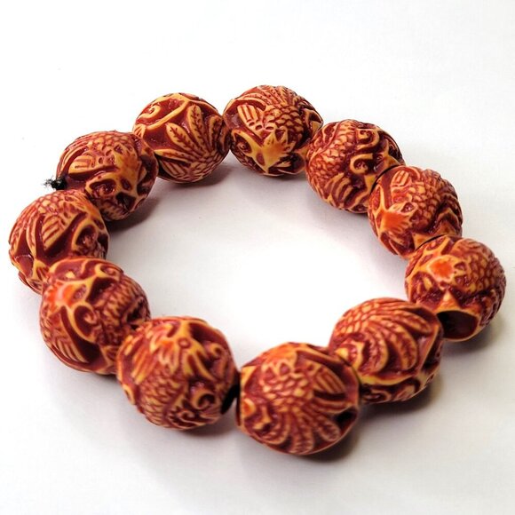 Prayer Bracelet Yoga Chant Mantra Beads Tibetan Buddhist Stretch Bracelet Orange - Picture 1 of 7